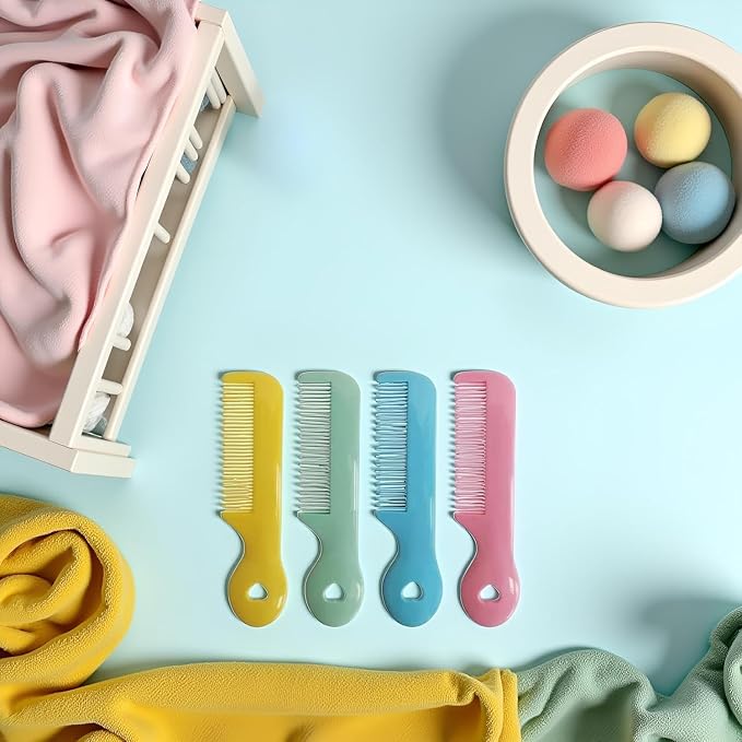4Pcs Colorful Round Tip Bristles Baby Cute Comb Baby Grooming For Sensitive Scalp Skin, for Nursery Newborn Infant Girl Boy Comb