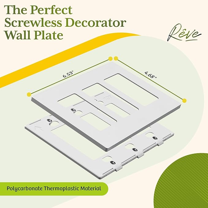 TG Screwless Decorator Wall Plates Child Safe Outlet Covers, Size 3-Gang 4.68" H x 6.53" L, Unbreakable Polycarbonate Thermoplastic, UL Listed, Glossy, White (5 Pack)