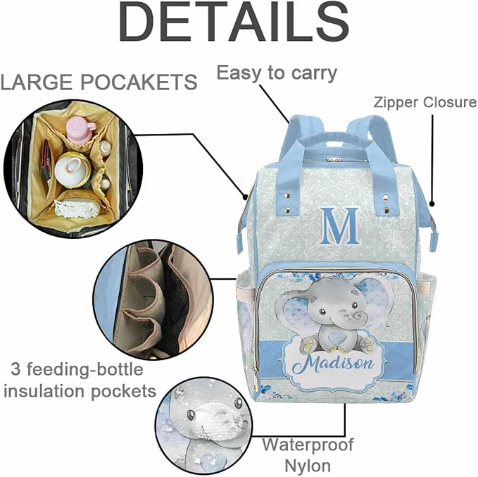 M YESCUSTOM Custom Baby Diaper Bag Large Capacity Mommy Bags, Animals Baby Backpack Personalized Name Backpack Snowflake Casual Daypack Nappy Bag Gifts for Women Daughter