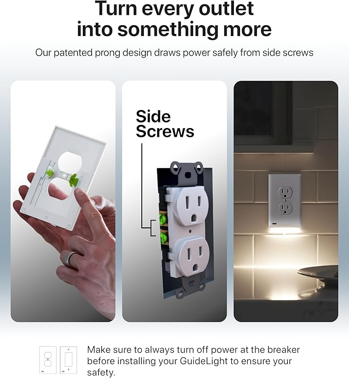 Single - SnapPower GuideLight [For Duplex Outlets] - Replaces Plug-In Night Light - Electrical Receptacle Wall Plate With LED Night Lights - Auto On/Off Sensor - (Duplex, Ivory)