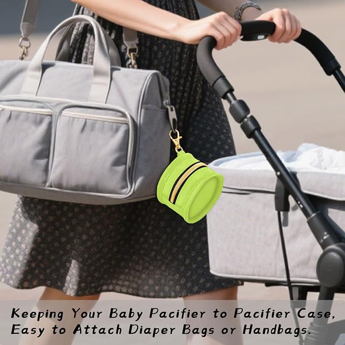 Neon Yellow Pacifier Holder Case Newborn Pacifier Storage Pouch for Boys Girls Easy Attach to Diaper Bag Portable Baby Essentials Container
