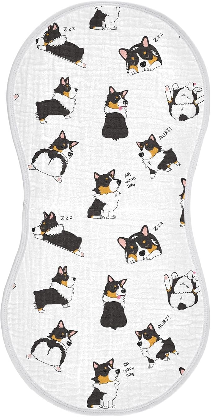vvfelixl Burp Cloths Pembroke Welsh Corgi Tricolor Dog Seamless Pattern for Baby Boy Girls Baby Washcloths Burp Rags 1 Pack