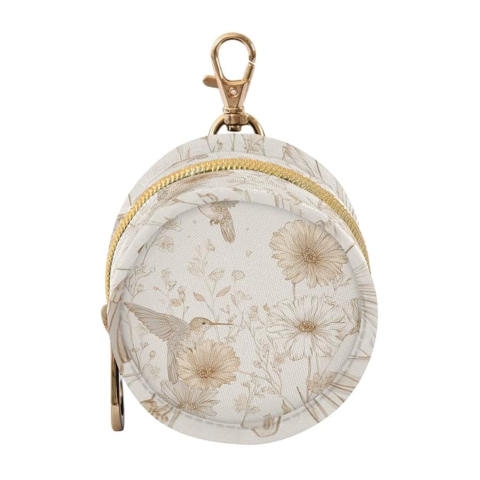 Pacifier Holder with Clip Pacifier Case for Diaper Bag Round Baby Pacifier Pouch Box Bag Portable Spring Daisy Hummingbirds Beige
