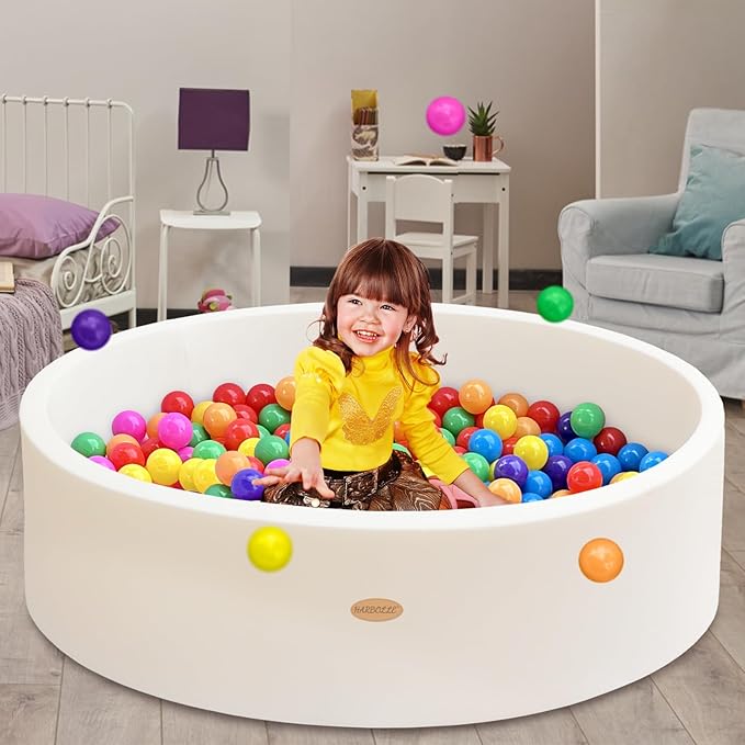 HARBOLLE Baby Ball Pit 47.2" Soft Round Memory Foam Ball Pits NOT Included Balls Indoor Outdoor Playpen for Babies Toddlers Kids Great Gift for Girls Boys, White