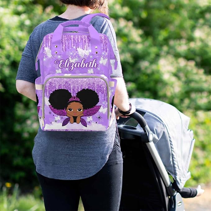 M YESCUSTOM Custom Name Mommy Backpack with Butterfly Personalized Changing Bags for Women Customized Nursing Travel Nappy Bags