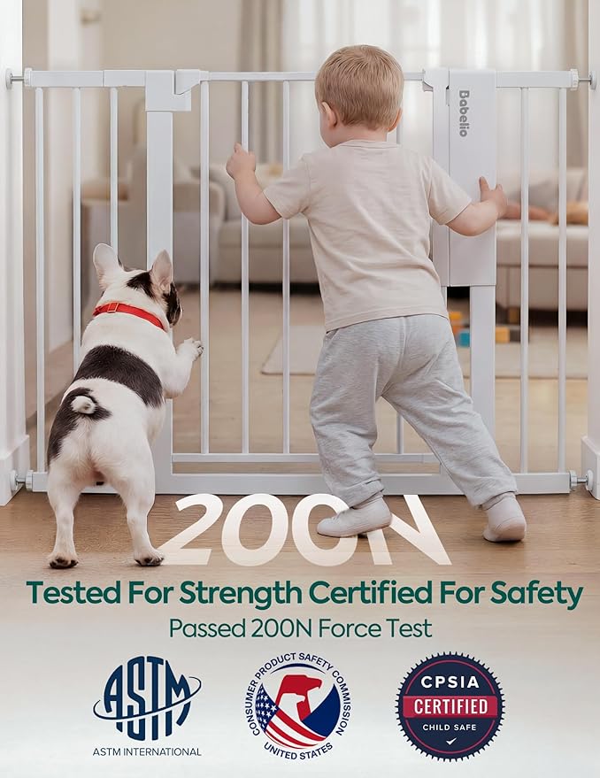 Babelio Smart Baby Gate with Auto-Unlock/Close, Pressure Mounted No Drill for Doorways/Top of Stairs. Pet/Dog Door Wide Walk Thru w/Infrared Sensor & Safety Alert (White, 30.3-47.2" W, 30" H)
