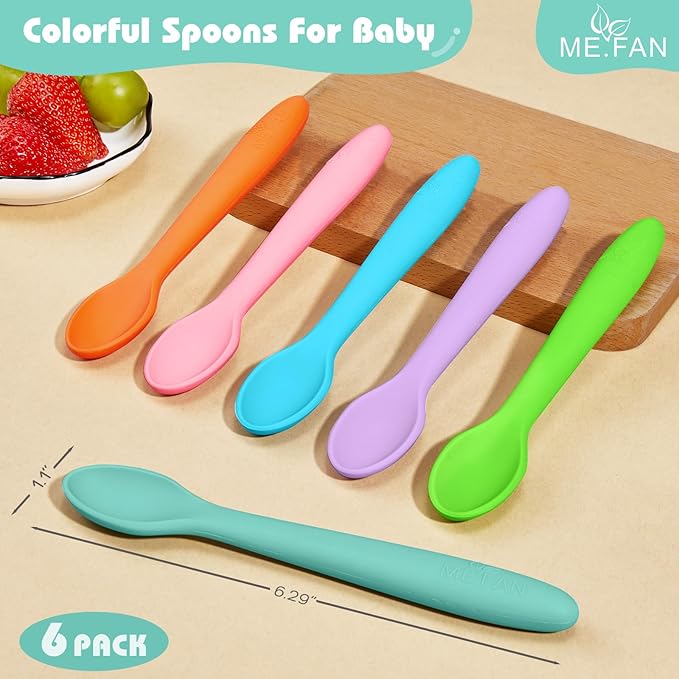ME.FAN Silicone Baby Spoons - 6 Pack Feeding Spoons for First Stage Baby & Infant, Toddlers, Bright Color