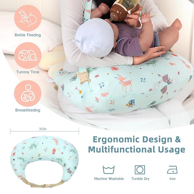 Nursing Pillow, Breastfeeding Pillows with Standard Size Removable Cover, Breast Feeding Pillow with Breathable Filling, Ergonomic Nursing Essentials for Bottle and Breastfeeding