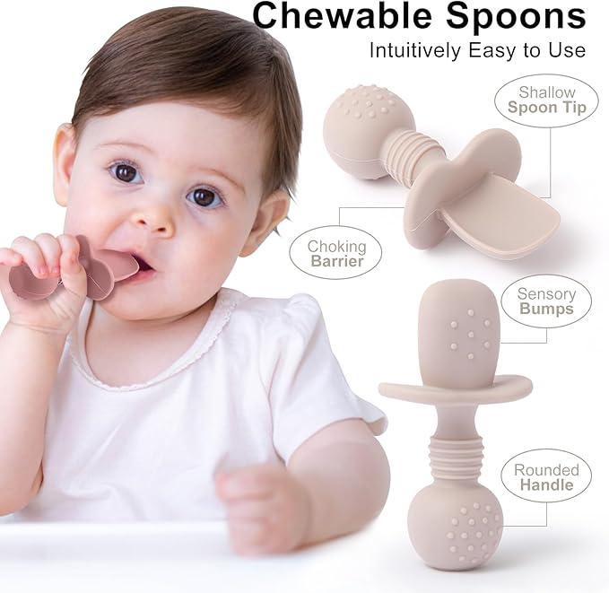 Eascrozn Silicone Feeding Set, 2 Pack Divided Toddler Plates with Suction, 2 Pack Utensils - Spoons & Forks, BPA Free, Baby Led Weaning Supplies
