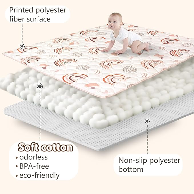 Baby Play Mats for Floor, 71?�x59??Upgraded Thickness & Larger Super Soft Playmat for Babies and Toddlers, Foldable Washable, Upgrade Anti-Slip Crawling Mat for Playpen(Boho Rainbow)