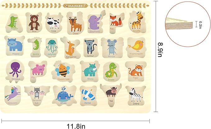 Wooden Peg Puzzles for Toddlers, Baby Puzzles Alphabet Board, Preschool Knob Puzzle