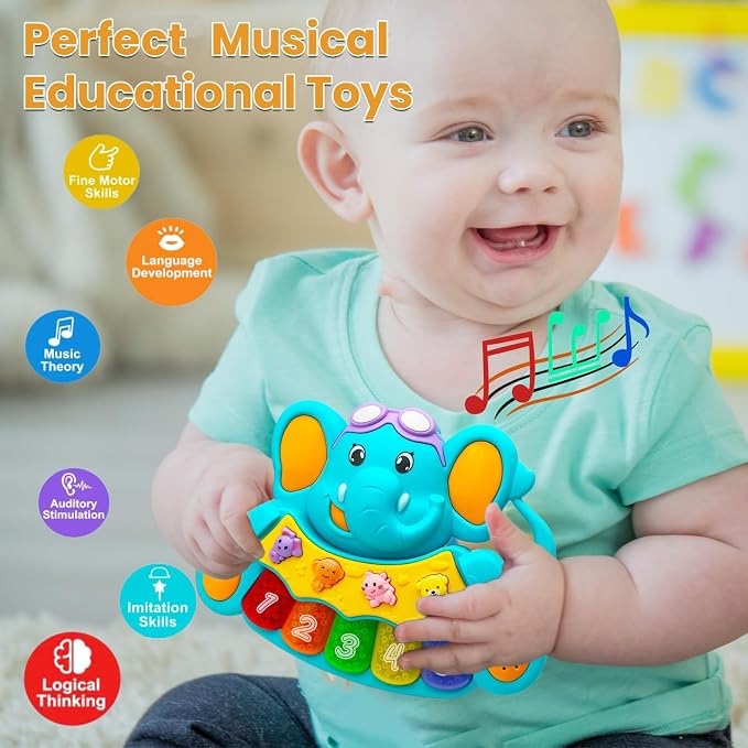 Baby Piano Toy, 6-12 Months Light Up Musical Baby Toys for 0 3 6 9 Months, Early Learning Educational Boys Girls Gifts (Elephant)