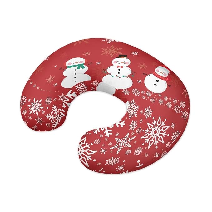 Christmas Snowmen Snowflake Red Nursing Pillow Case for Newborn Foldable Stain Resistant Feeding Pillow Case Fitted Bottle and Breastfeeding Support Pillows for Christmas Decor
