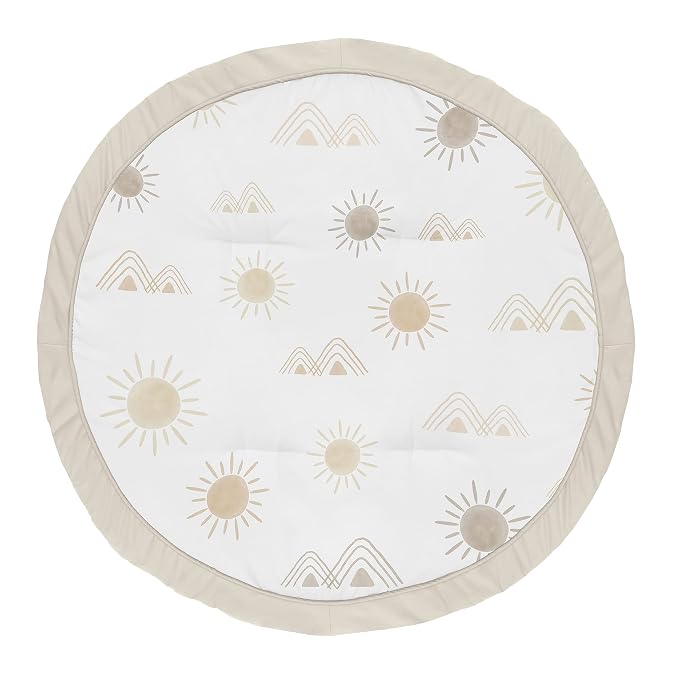 Sweet Jojo Designs Boho Desert Sun Taupe Playmat Tummy Time Infant Boy Girl Baby Play Mat Neutral Tan Beige Ivory Gold Cream Off White Bohemian Mountain Nature Outdoors Geometric Minimalist Sunshine
