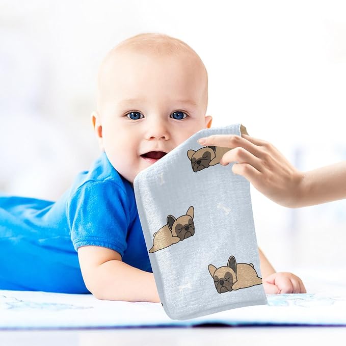 vvfelixl Cute French Bulldog Sleeping Baby Burp Cloths Baby Muslin Washcloths for Boys Girls Cotton Baby Face Towel for Newborn Infants Soft and Absorbent 11.8 X 11.8 in, 5 Pack
