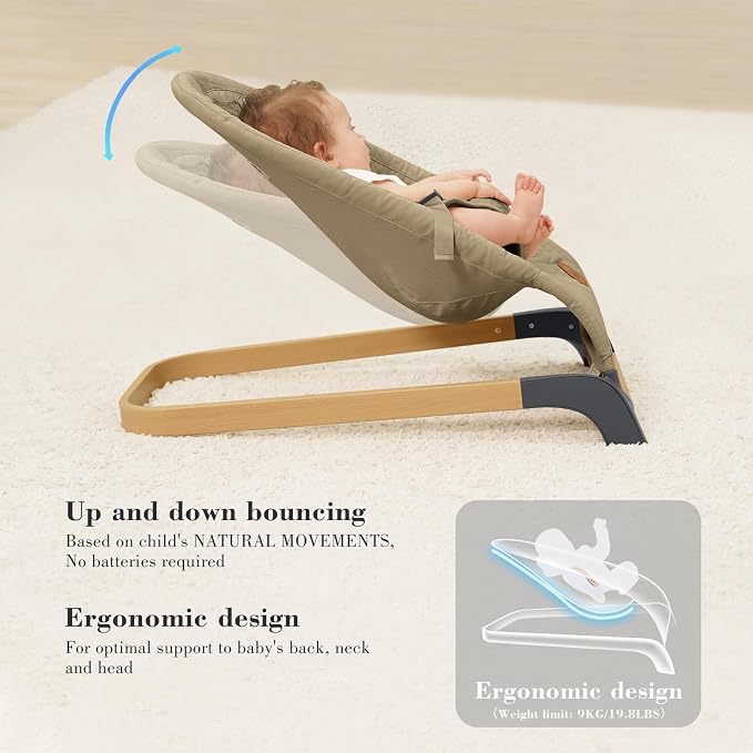 ANGELBLISS Baby Bouncer, Portable Bouncer Seat for Babies, Infants Bouncy Seat with Cotton Fabric, Natural Vibrations (Brown)