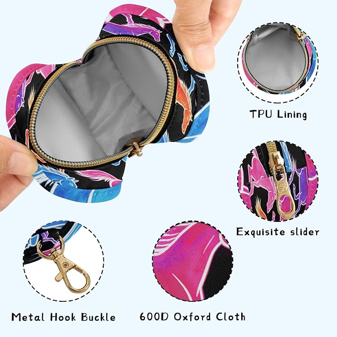 Pacifier Holder with Clip Pacifier Case for Diaper Bag Round Baby Pacifier Pouch Box Bag Portable Neon-Color Horses