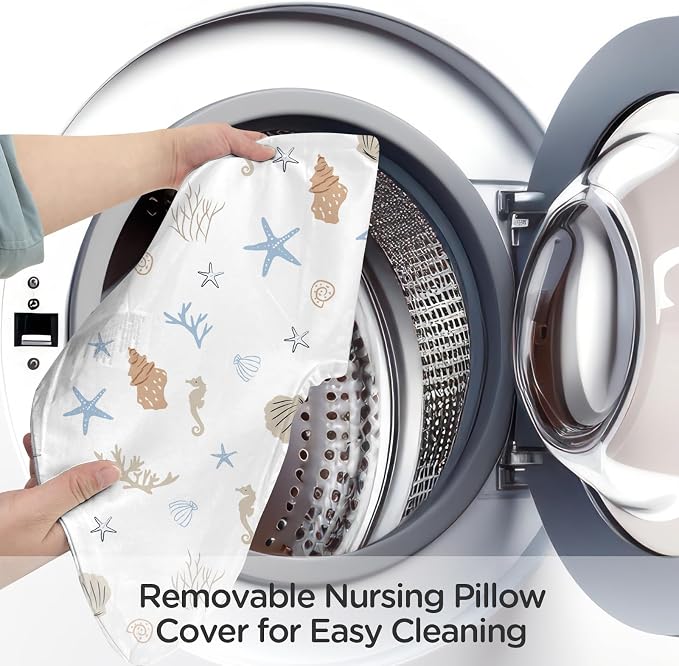 Little Grape Land Nursing Pillow for Breastfeeding, Ergonomic Feeding Pillow with Removable Cover, Baby Feeding Pillow with Hidden Zipper Guard and Supportive Breathable Filling, Shell, Upgraded