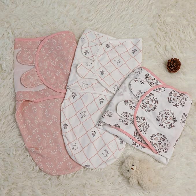Baby Swaddle Sleep Sack 3 Pack, Organic Cotton Newborn Swaddle Wraps for 0-3 Months, Adjustable Wings, Breathable Soft Swaddling Blankets for Infant Boys Girls, Baby Sleep Essentials