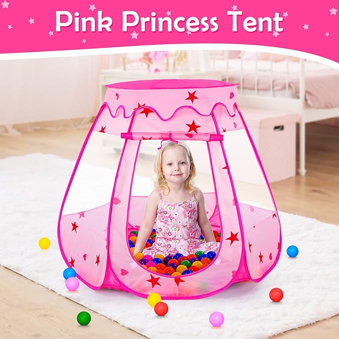 Baby Ball Pit for Toddler with 50 Balls, Kids Pop Up Play Tent for Girls, Princess Toys for Children Indoor & Outdoor Playhouse with Carry Bag (Ball Pit with 50 Balls)