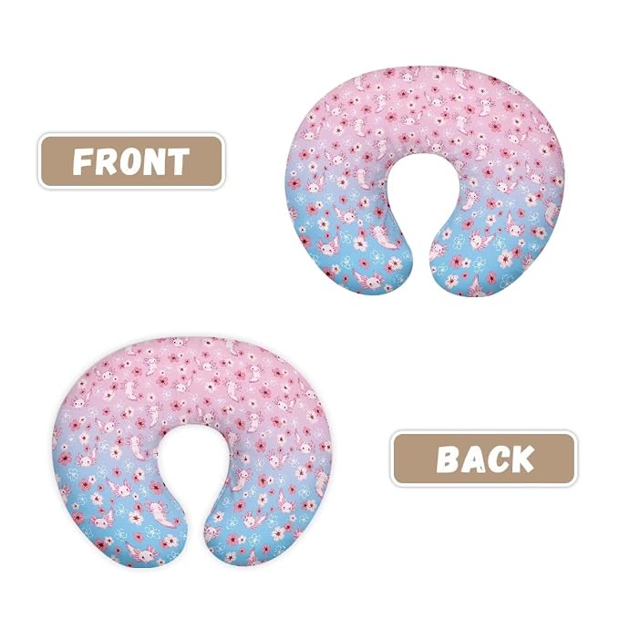 Axolotl Cherry Blossom Newborn Nursing Pillow Cover with Hidden Zipper Comfortable Stain Resistant Breastfeeding and Bottle Feeding Pillow Cover for Boys Girls