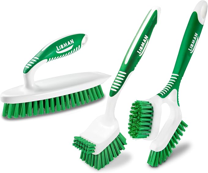 Libman Heavy Duty Scrub Brush Kit | Cleaning Brushes for Household Use | Tub Scrubber | Easy Grip Scrub Brush | Big Job Kitchen Brush | Dual Sided Tile & Grout Brush | 3 Different Brushes Included