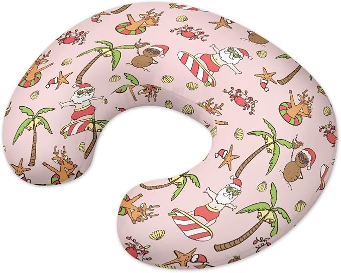 Nursing Pillow Cover for Baby Girl, Soft Removable Breast Feeding Pillow Cover, Nursing Pillow Cases Fit Standard Nursing Pillow Summer Christmas Santa