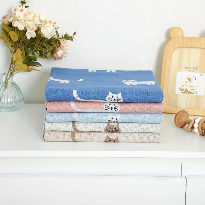 Hadetoto Baby Blankets for Boys and Girls, Newborn Knitted Cotton Swaddle Blankets Neutral Crochet Receiving Blanket, Baby Essentials, Registry & Gift, 40 x 30 inches