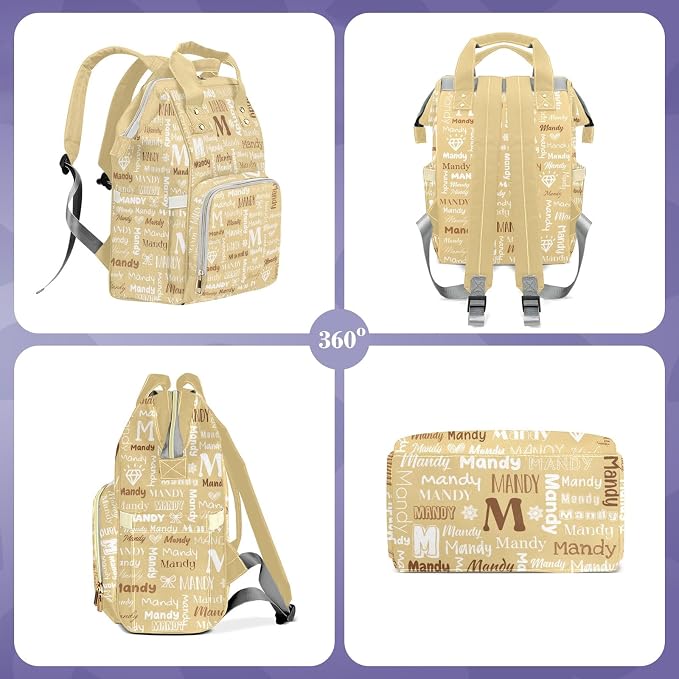 Custom Diaper Bag with Name Personalized Multifunctional Mommy Backpack for Daughter Granddaughter, Yellow Daypack Bag for Travel