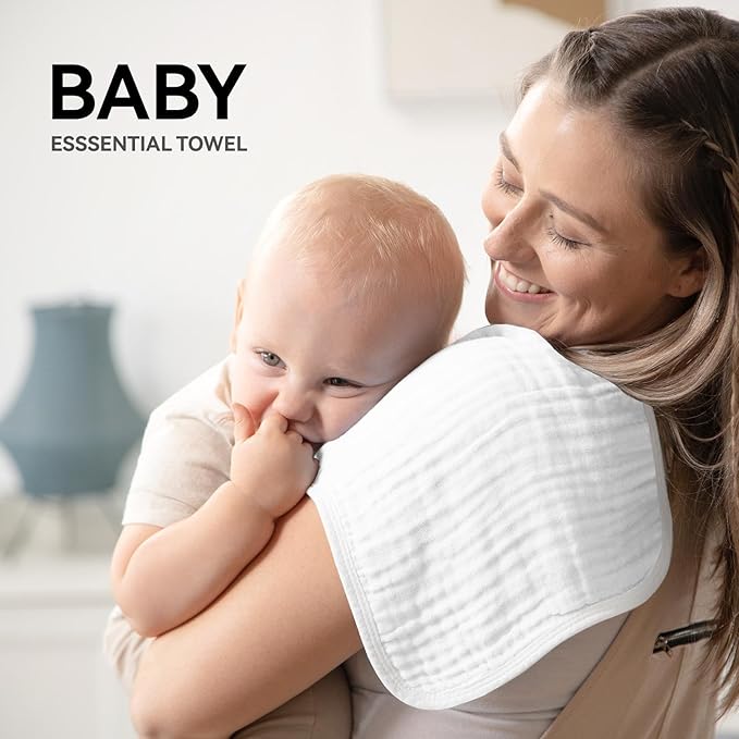 Synrroe Burp Cloths Large, Muslin Burp Cloths for Baby, Extra Absorbent and Soft, 6 Layers 20 by 10 Inches 100% Cotton (White Large 4 Pack)