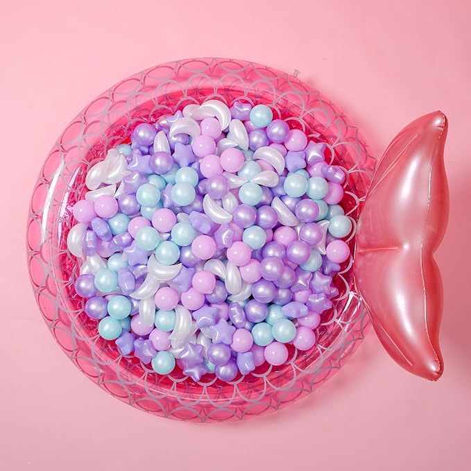 GOGOSO Ball Pit Balls Stars Moon Shapes Plastic Pitballs for Toddler Play Tent Baby Photo Props Kids Pool Water Toys Kiddie Pool Party Decor, Pearl Pink+Pearl Purple+Pearl Light Blue,100PCS