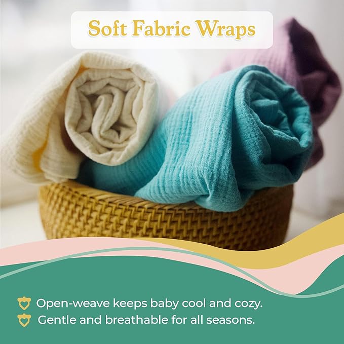 Muslin Swaddle Blanket ??Soft Cotton Muslin Baby Blanket for Newborns, Infants, and Toddlers, All-Season Comfort Baby Essential - Green, Yellow, White