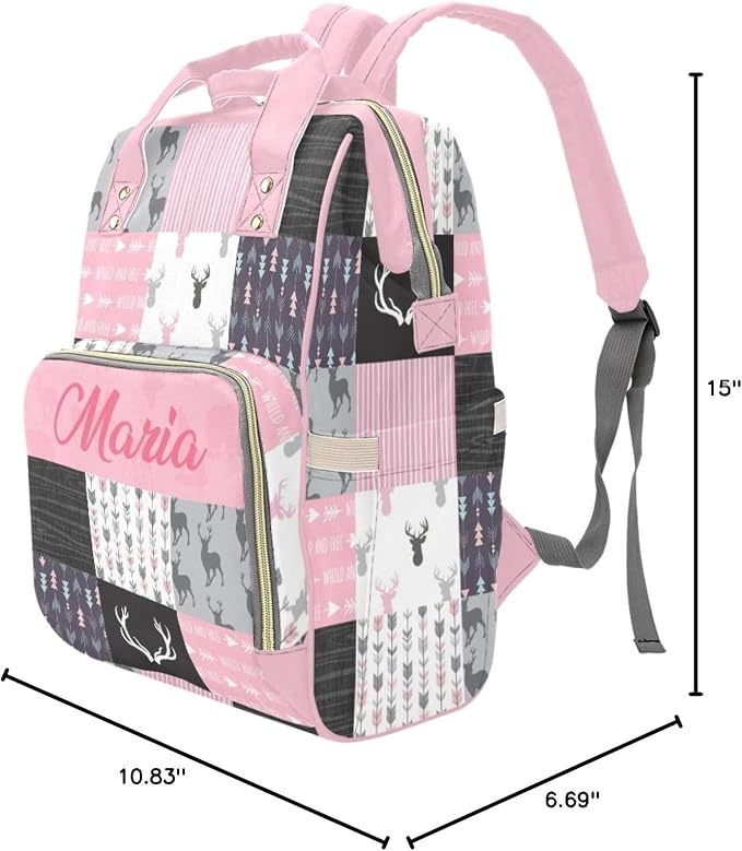 Woodland Deer Personalized Diaper Bag with Custom Name – Custom Baby Tote Backpack for Mom, Unique Gift for New Parents, Baby Shower Essentials