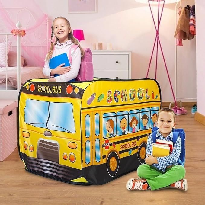 Pop Up Play Tent for Kids - My First Foldable Indoor & Outdoor Playhouse Vehicle Toys for Toddlers, Boys and Girls (School Bus)