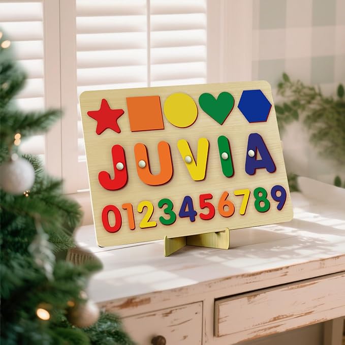 Custom Name Puzzles for Toddlers 1-3 - Personalized Wooden Animal Puzzle for Kids, Baby Gifts, Baby Shower, Christmas, Newbaby Gift, Gifts for 1 2 3 Years Old (Circle-number-01)