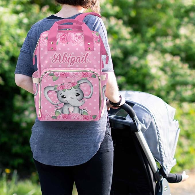 M YESCUSTOM Customized Bags Custom Pink Flower Diaper Bag Backpack with Name Personalized Multifunction Nappy Mommy Bags