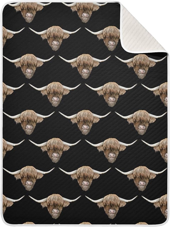 Ollabaky Scottish Highland Cow Head Baby Blanket for Boys Girls, Cotton Throw Blanket Swaddle Blanket for Crib Stroller, 30"x40", Unisex