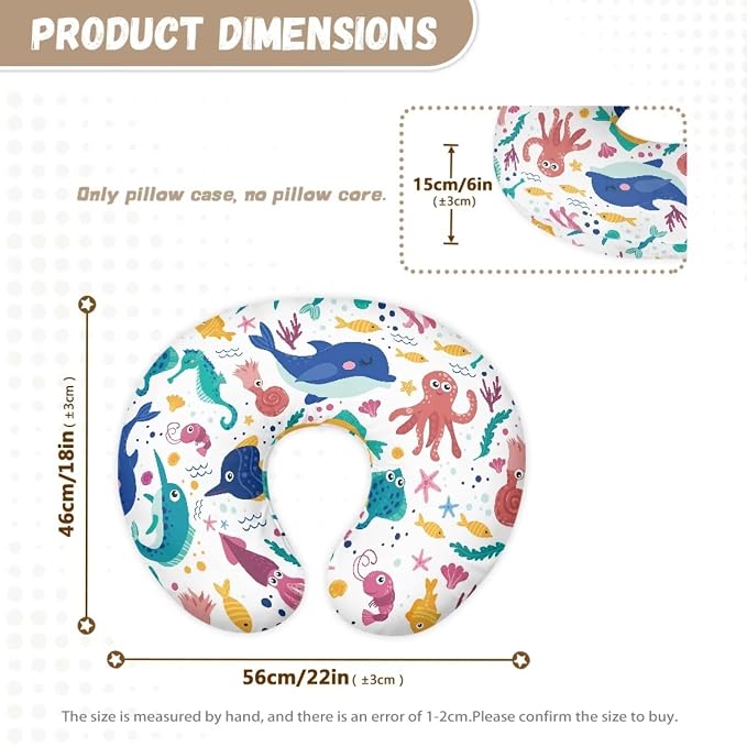 Cartoon Ocean Nursing Pillow Cover Slipcover, Breastfeeding Newborn Infant Feeding Cushion Cover Pillow Slipcovers for Breastfeeding Moms
