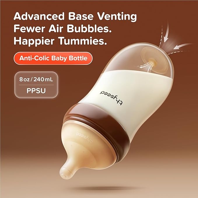 Thyseed PPSU Anti-Colic Baby Bottle, Breast-Like Slow Flow Nipple for Breastfed Babies (3-6 Months), 8 oz, 1 Pack