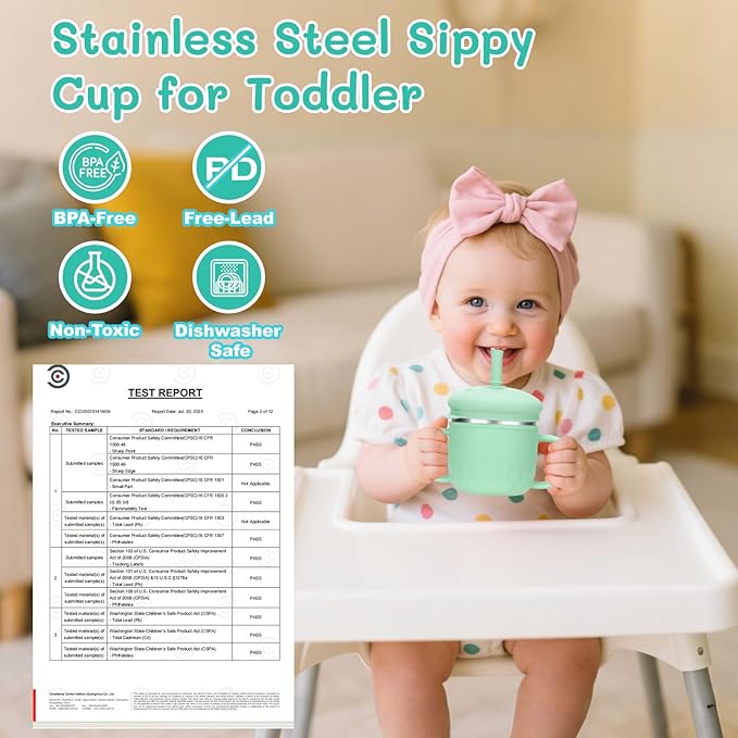 BUSOHA Stainless Steel Toddler Sippy Cup ??8oz Spill-Proof Straw Cup for 6+ Month Babies & Toddlers, 3-in-1 Reusable Travel Cup with Brush ??Dishwasher Safe, Kids Drinking Cup