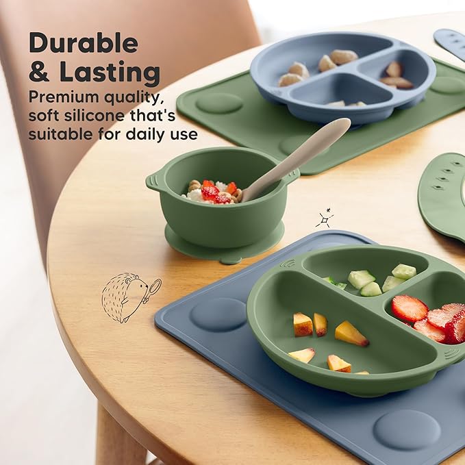KeaBabies 2pk Silicone Placemats for Toddlers,Kids - 12x9 Non Slip Suction Baby Silicone Placemat for Restaurants,Dining Table,Travel,Easy to Clean,Food Grade/BPA-Free,Small Baby Table Mat(Terracotta)