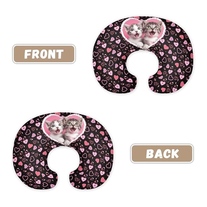 Cat Love Baby Nursing Pillow Cover for Newborn, Stretchy Replaceable Pillow Cover Slipcover U-Shaped Breastfeeding Pillowcase Cushion Cover