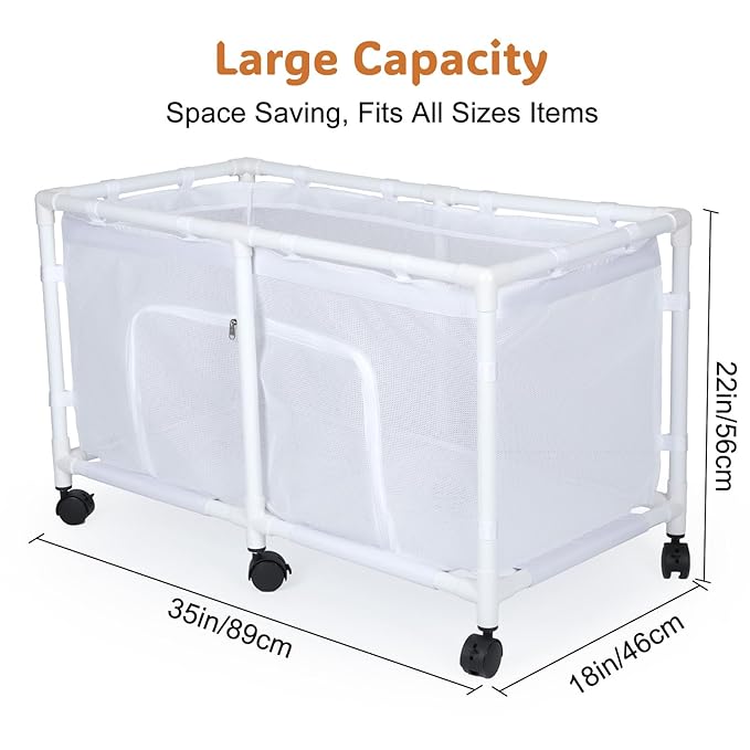 FIOBEE Toy Box for Girls Boys with See-through Mesh & 360° Rotating Wheels Toy Chest Organizer Easy Install Stuffed Animal Storage for Nursery Playroom Toy Storage Bin, White