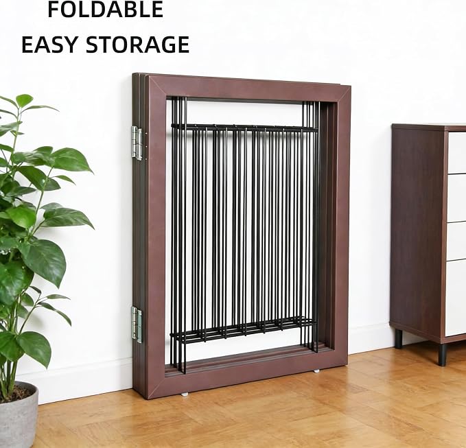 Dog Fence Indoor - 4-Panel Freestanding Dog Gate for Doorways, Hallways, House or Stairs -80x32-Inch Retractable Foldable Expandable Wood Pet by SFJC (Brown)