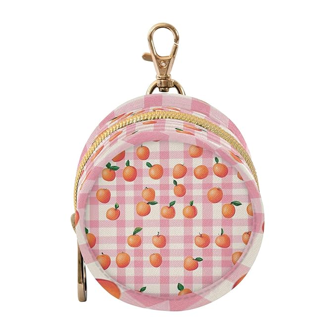 Pacifier Holder with Clip Pacifier Case for Diaper Bag Round Baby Pacifier Pouch Box Bag Portable Pink Checkered Peach