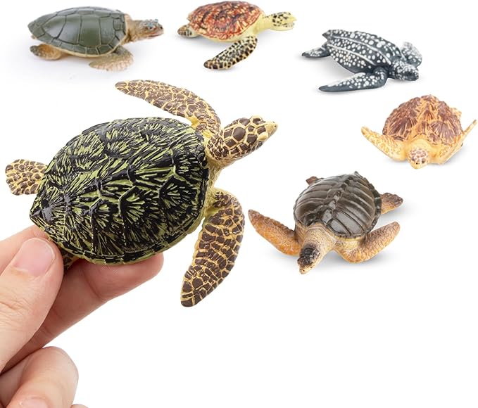Toymany 6PCS Realistic Sea Turtle Figurines, Plastic Ocean Sea Animals Figures Set Includes of Turtles, Educational Toy Cake Toppers Christmas Birthday Gift for Kids Toddlers