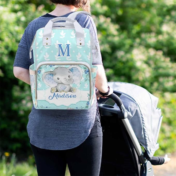 M YESCUSTOM Personalized Baby Diaper Bag Large Capacity Mommy Bags, Animals Baby Backpack Custom Name Backpack Blue Casual Daypack Nappy Bag Gifts for Women Daughter