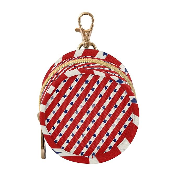 Pacifier Holder with Clip Pacifier Case for Diaper Bag Round Baby Pacifier Pouch Box Bag Portable Patriotic Striped Red Stars