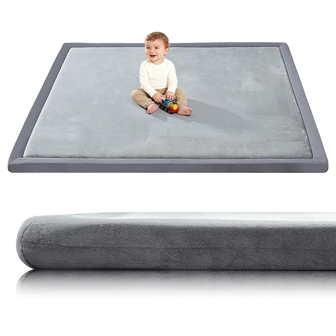 Baby Play Mat for Floor,1.3" Thick Extra Large Nursery Rug,Tummy Time Foam Mats,Plush Soft Padded Playmate for Babies 6-12 Months Crawling,71x59 Inches Non-Slip for Toddler Kids Playroom,Playpen(Grey)