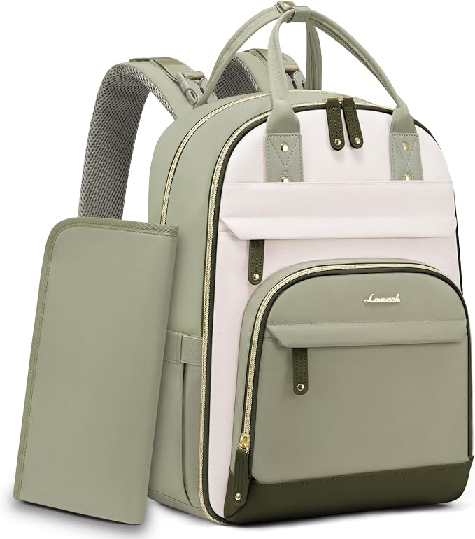 LOVEVOOK Diaper Bag Backpack, Baby Bag with Changing Pad, Large Diaper Backpack Boy Girl, Waterproof Baby Registry Bag for Mom Dad with Stroller Buckles, Light Green-beige-olive Green
